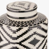 Chirala Black and White Ceramic Aztec Design Lidded Ginger Jar