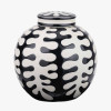 Elkorn Black and White Ceramic Coral Design Lidded Ginger Jar