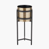Brass & Matt Blk Metal Floor Planter LRG