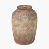 Rustic Brown Fibrestone Vertical Ribbed Decorative Vase Tall