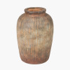 Rustic Brown Fibrestone Vertical Ribbed Decorative Vase Tall