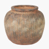Rustic Brown Fibrestone Vertical Ribbed Decorative Vase Round