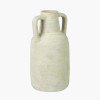 White Textured Terracotta Decorative Vase with Handles Large