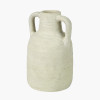White Textured Terracotta Decorative Vase with Handles Medium