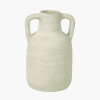 White Textured Terracotta Decorative Vase with Handles Medium