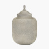 Raj Stone Grey Hammered Metal Urn Vase with Lid