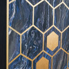 Black and Blue Marble Effect and Gold Geo Pattern Canvas