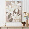 White and Natural Floral Canvas with Oak Effect Frame