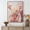 Mulberry and Naturals Highland Cow Canvas with Oak Effect Frame