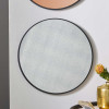 Black Wood Veneer and Foxed Glass Round Wall Mirror
