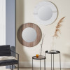 White Marble Effect Wood Veneer Round Wall Mirror