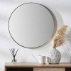 Brushed Silver Metal Slim Frame Round Wall Mirror Medium