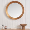 Burnished Gold Metal Angled Frame Round Mirror Large