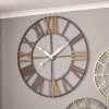 Natural Wood and Antique Grey Metal Round Wall Clock Large