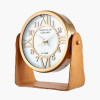 Tan Leather and Antique Brass Metal Table Clock