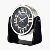 Black Leather and Silver Metal Table Clock