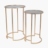 Veneziano S/2 Antique Gold Metal and Black Glass Side Tables