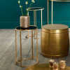 Veneziano S/2 Antique Gold Metal and Black Glass Side Tables