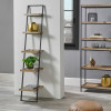 Gallery Natural Wood Veneer and Black Metal 5 Shelf Ladder Unit