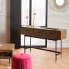 Arte Dark Brown Acacia Wood and Black Metal 3 Drawer Console Table