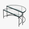Marazzi S/2 Bevelled Glass and Black Metal Half Moon Coffee Tables