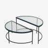 Marazzi S/2 Bevelled Glass and Black Metal Half Moon Coffee Tables