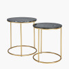 Milly S/2 Black Marble and Gold Metal Side Tables
