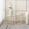 Milly S/2 White Marble and Gold Metal Side Tables