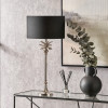 Trafalgar Nickel Metal Palm Tree Table Lamp Base with Harry 30cm Black Cotton Mix Cylinder Lampshade