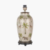 Safari Tall Glass Table Lamp Base with Edward 40cm Pistachio Green Linen Cylinder Lampshade