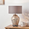 Butterflies Small Glass Table Lamp Base with Harry 25cm Steel Grey Cotton Mix Cylinder Lampshade