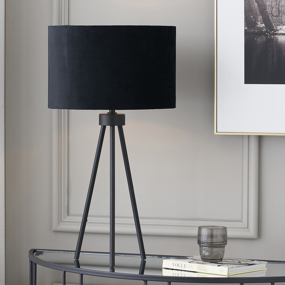 Pacific Lifestyle Limited Houston Matt Black Metal Tripod Table Lamp