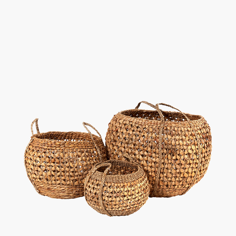 Pacific Lifestyle Limited Woven Water Hyacinth S/3 Handled Round Baskets