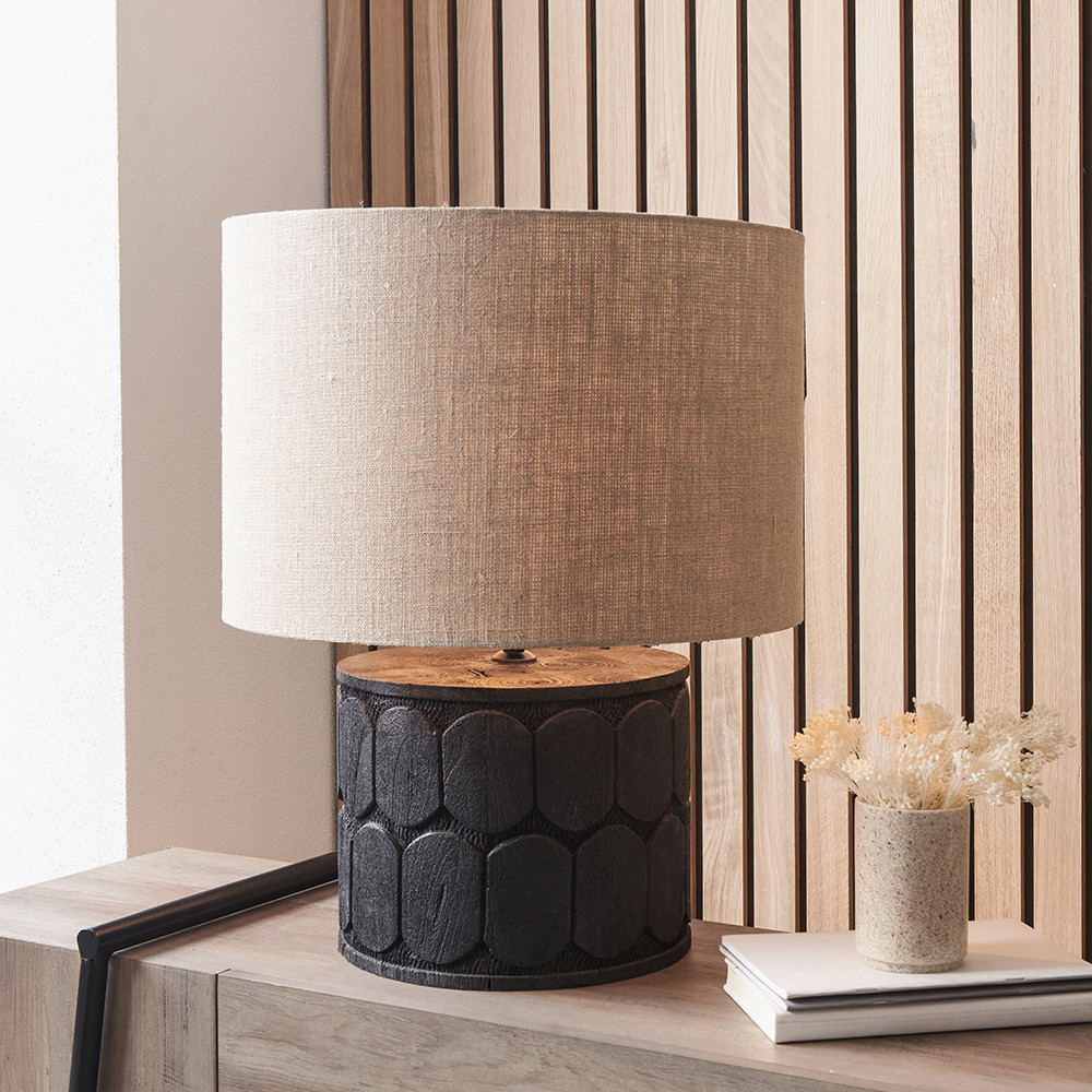 Pacific Lifestyle Limited - Cezara Embossed Black Wood Wide Table Lamp Base